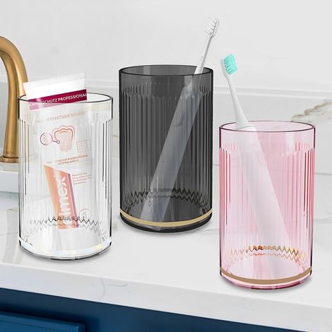 Ensemble de gobelets pour Brosse à Dents 3 pièces, Gobelet Brosse à Dent Reutilisable, Gobelet en Plastique Polyvalent incassable pour Salle de Bain, Tasse de Rince Bouche Antidérapant (1/5)