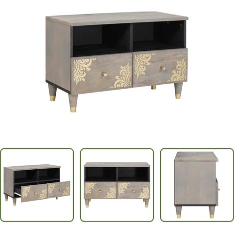 vidaXL Meuble TV Gris 70 x 33 x 46 cm Bois de mangue massif (1/5)