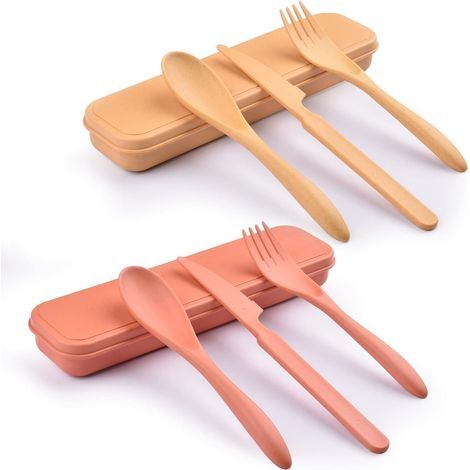 2-teiliges, wiederverwendbares Besteckset mit Etui: Gabel, Messer, Löffel, ideal für Reisen, Picknicks, Arbeit, Schule oder Camping (1/5)