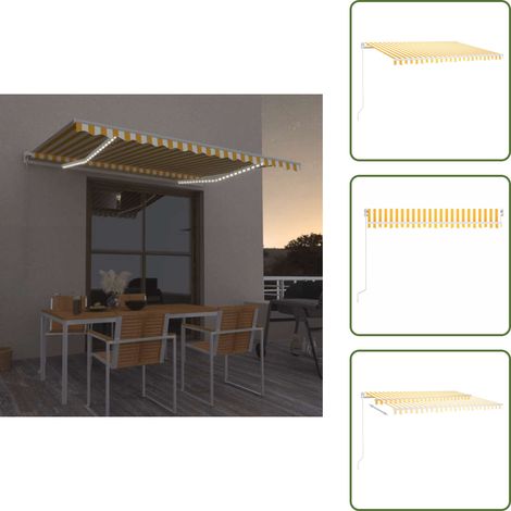 Markise Manuell Einziehbar mit LED 400x300 cm Gelb und Weiß - Gartenmarkise - Sonnensegel - Außenmarkise - Terrassenüberdachung - Balkonmarkise (1/5)