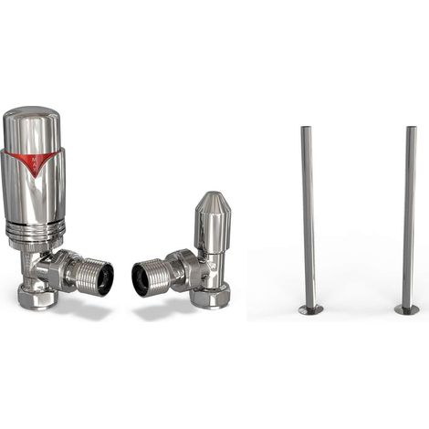 Derry Bold - Thermostatic Radiator Valve & Installation Kit - Chrome Angled 15mm
