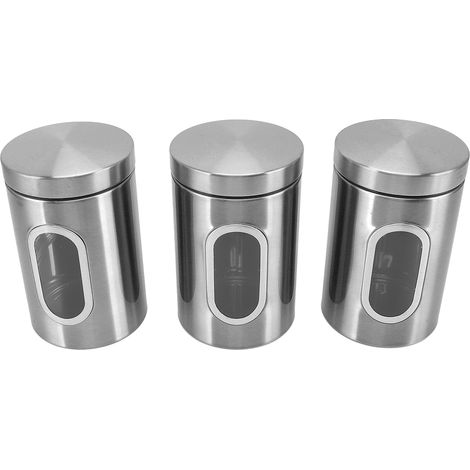 Bocaux de conservation alimentaire en acier inoxydable, réutilisables, pratiques, compacts et résistants, pour la cuisine (lot de 3). Couleur : acier inoxydable. (1/5)