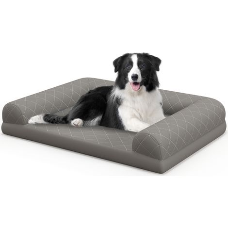 Lit pour Chien Orthopédique, Canapé Chien Chat en Mousse à Œufs, Rebords sur 3 Côtés, Housse Amovible Lavable, Fond Antidérapant, 90 x 69 x 18 cm,Gris (1/5)