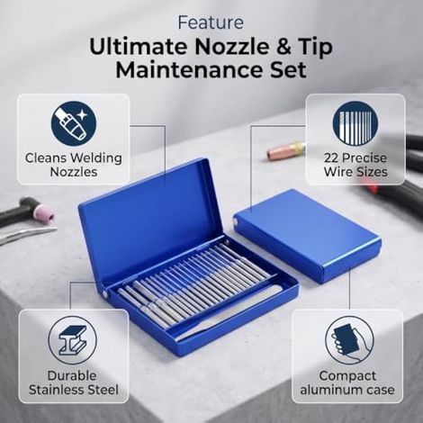 Lot de 22 limes pour nettoyage des buses à pointe de soudage à gaz, accessoires en acier inoxydable pour soudure et coupe, boîte en aluminium pratique, convient pour les buses de (1/3)