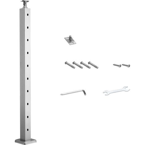 Poteau de Garde-Corps en Câble, 36x2x2 Pouces, Acier Inoxydable avec Trous Pré-percés, Supports Horizontaux et Courbes, Argenté (1/5)