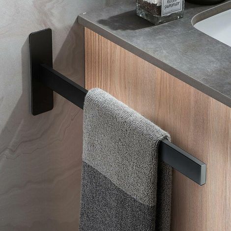 Porte-Serviettes Noir Mat Acier Inox Auto-adhésif (1/5)