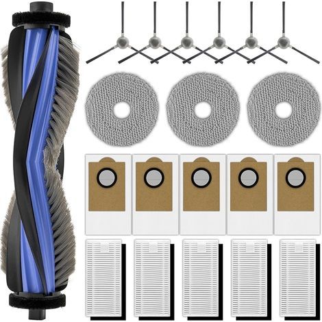 (20 Pièces) M3 Pièces de Rechange pour Aspirateur Robot Lefant M3, 1 Brosse Principale, 6 Brosses Latérales, 5 Sacs à Poussière, 5 Filtres HEPA avec Filtres en Mousse, 3 Serpillières,Kit d'Accessoires (1/5)