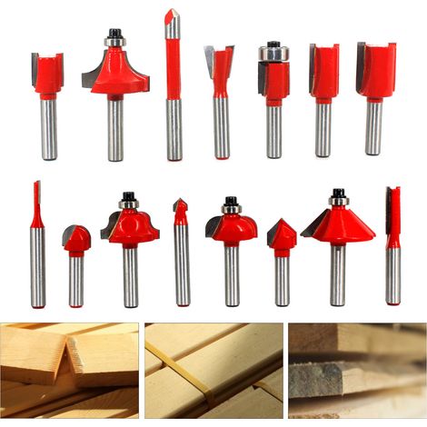 Set mit 15 Hartmetall-Fräsern, 1/4-Zoll-Schaft, für Holz, Gravur, Fräsen, mit Aufbewahrungskoffer. (1/5)