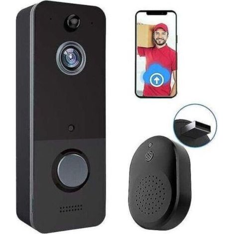 Caméra de sonnette sans fil, avec détection de mouvement, stockage en nuage, image HD en direct, vision nocturne, compatible Wi-Fi 2,4 g (1/5)