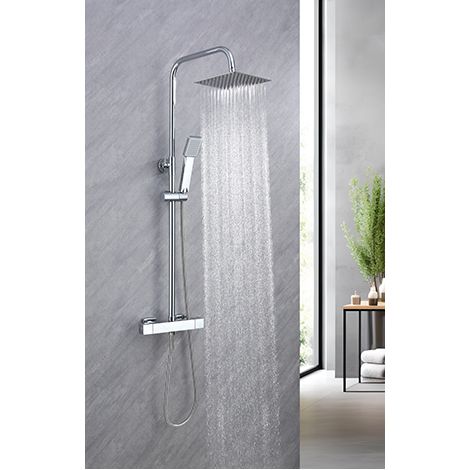AICA colonne de douche pour douches de plain-pied avec douchette thermostatique à effet pluie, ensemble de douche réglable en hauteur (1/5)