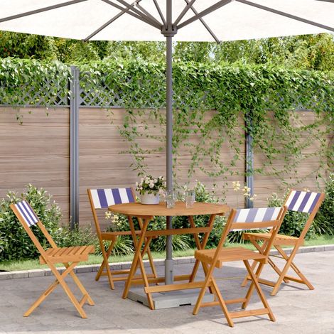 Ensemble à manger de jardin 5 pcs-Salon de jardin-Ensemble repas d'extérieur bleu blanc tissu bois massif 937021 (1/5)