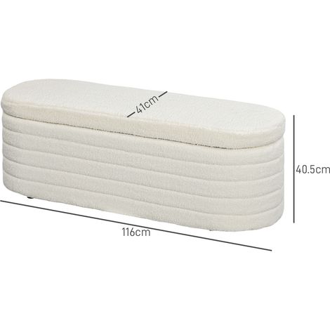 Banc en tissu à motif d'ours en peluche et compartiment de rangement, pour entrée/chambre, 116 x 41 x 40,5 cm, couleur crème. (1/5)