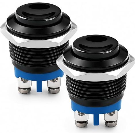 Pulsante momentaneo impermeabile in metallo nero 16 mm, interruttori rotondi 12 V 3A DC 220V, avvio e controllo per veicoli, macchinari, clacson, pannelli di controllo e progetti fai-da-te (1/5)