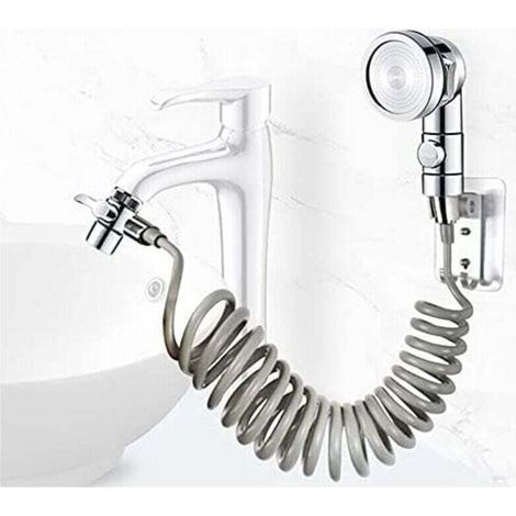 Ensemble Pommeau Douche pour Lavabo, Douchette de Salle de Bain, Tuyau Télescopique, Parfait pour Laver les Cheveux ou Nettoyer le Lavabo (Robinet pas Inclu) (Argent) (1/4)