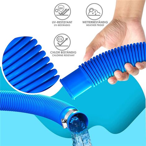 Accessoires de piscine Tuyau de piscine bleu A18E-6,3 m, diamètre 32 mm, avec collier de serrage, outil de remplacement pour nettoyeur de piscine