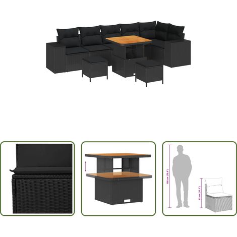 Poly-Rattan - Gartensofa-set mit Kissen 9 pcs Schwarz Poly-Rattan (1/5)