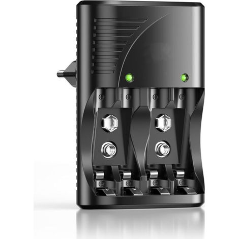 Crezuo 4er-Pack Schnellladegerät für AA- und AAA-Ni-MH-Akkus mit intelligenten LED-Anzeigen