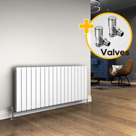 ELEGANT Designer White Wall/Floor Mounted Radiator Horizontal 600x1360mm Angled Radiator Valves with Double Panel Radiator (1/5)