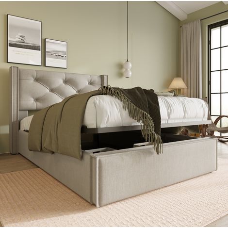 Letto Contenitore 90x200 cm con Rete Rialzabile Testiera Imbottita (1/5)