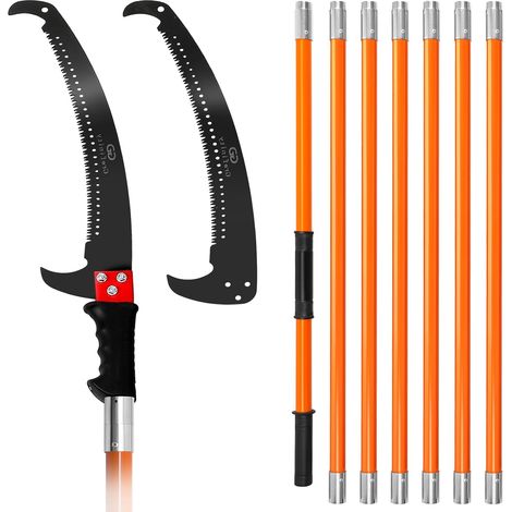 Telescopic Pruning Saw 2.38-27 m, Orange 8 Section Threaded Pole with 2 Blades Double Hook Carbon Steel, Saw on Extendable Pole, for Fruit Trees and Garden (1/5)