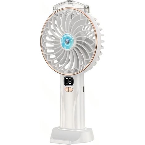 Ventilateur portable Aigostar blanc et or 4,3" à 3 pales, 5 vitesses, 2400 mAh, avec support de table (1/3)