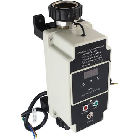 Chauffe-eau électrique pour piscine de 2,7 à 3,3 kW avec thermostat et affichage numérique pour spa et baignoire balnéo (220 à 240 V). (1/5)