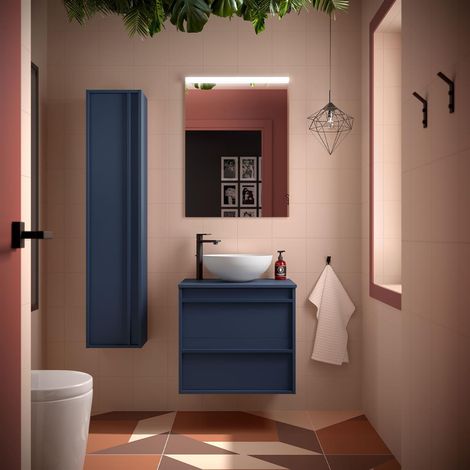 Badezimmermöbel ATTILA 600 2 Schubladen BLUE SATIN + Waschtisch-Platte (1/2)