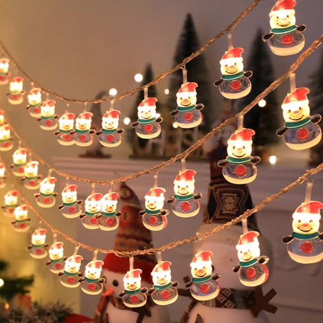 Guirlande lumineuse Noël bonhomme de neige père Noël sapin déco vitrine LED blanc chaud 3000K pile USB guirlande fête décoration intérieur extérieur (1/3)