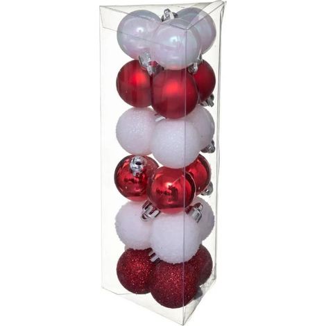 Paris Prix - Lot De 18 Boules De Noël colorama 3cm Rouge & Blanc