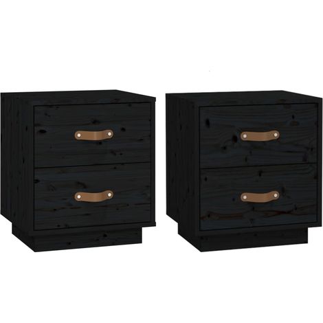 Juego de 2 mesitas de noche con dos cajones 40 x 34 x 45 cm madera de pino negro DEC036222