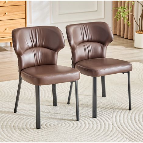Lot de 2 chaises de salle à manger marron en similicuir PU, piètement en métal noir (1/5)