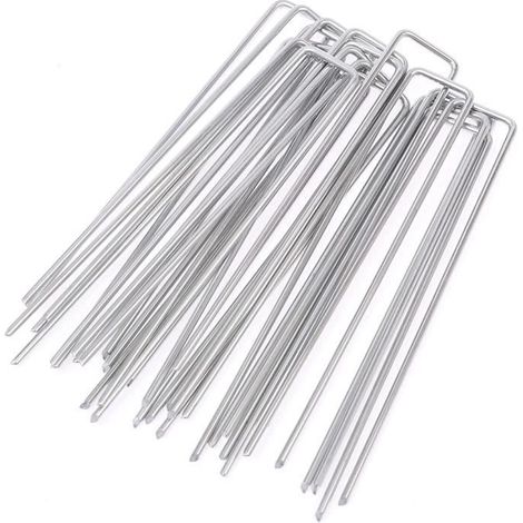 Verzinkte Stahl-Haltestifte - 50 Stück - U-Form für Mulchfolie - 150 x 25 mm