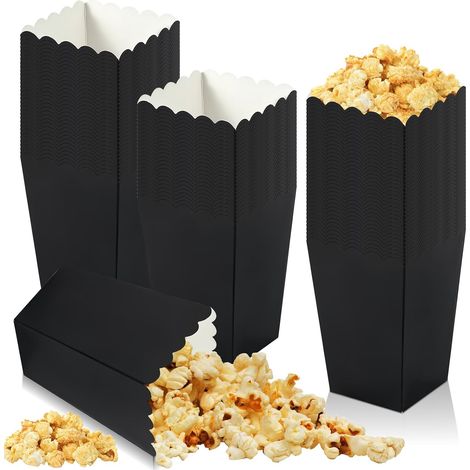 Lot de 100 sachets à pop-corn réutilisables en carton, sacs en papier de fête, petits sacs à pop-corn, boîte à goûter pour soirée cinéma, fête d'anniversaire, Noël (noir) (1/5)