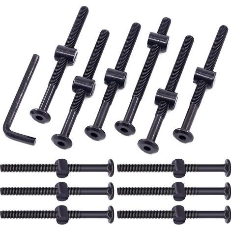 Lot de 25 vis noires M6 × 80 mm pour berceau, tête hexagonale, boulons et écrous à barillet avec 1 clé Allen, parfaites pour meubles, berceaux, vis (M6 x 80 mm) (1/5)