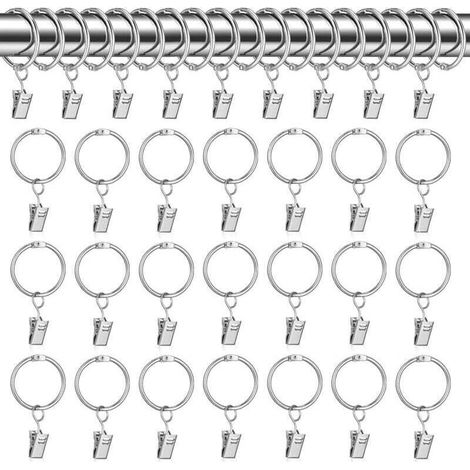 Anneaux de rideaux, 30 anneaux de rideaux à pinces, anneaux de rideaux à pinces de 32 mm, crochets de rideaux argentés, anneaux de tringle à rideaux, crochets de rideaux à pinces en métal, crochets de (1/4)