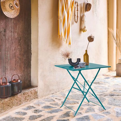 Table jardin bistrot carrée pliable 70x70cm. 2 places en acier thermolaqué