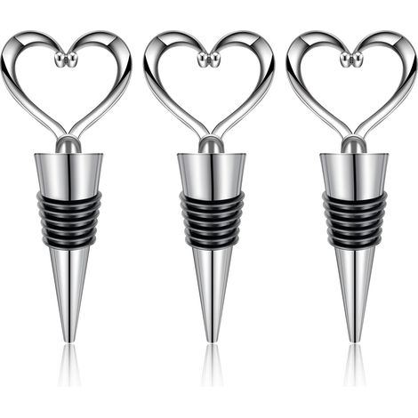 Lot de 3 bouchons de vin réutilisables en forme de cœur pour vin, champagne, bière