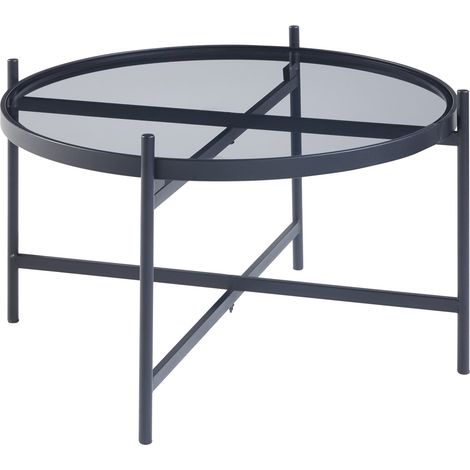 Tavolino/consolle con piano rotondo in vetro temperato da 5 mm struttura in metallo 61 x 40 cm nero 030010817