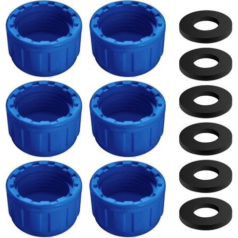6 Pièces G1/2 Bouchon Fileté en PVC, Siphon Tuyau Bouchon d'obturation, Connecteur de Tuyau Rond Femelle en PVC, avec Rondelle en Caoutchouc, pour Sceller Les Joints Les Tuyaux Fin, Bleu (1/5)