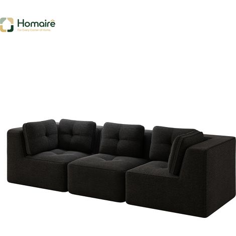 Canapé modulable en velours côtelé noir avec accoudoirs 297 x 104 x 69 cm HOMAIRE (1/5)