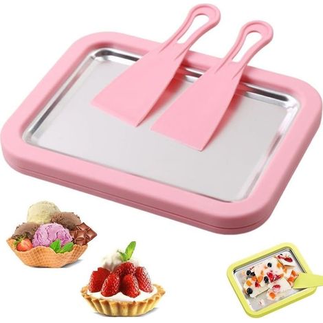(Pink, 1) Machine à Crème Glacée Instantanée, Ice roll plaque, Plaque pour glace roulée, Appareil à Glace DIY avec 2 Spatules, Plaque à Glace Roulée pour La Fabrication De Crème Glacée (1/5)