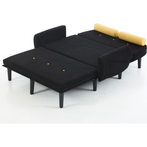 Canapé convertible 2 places velours côtelé noir, canapé-lit inclinable avec coffre de rangement pour salon, fauteuil relaxant et banquette d'appoint. (1/5)