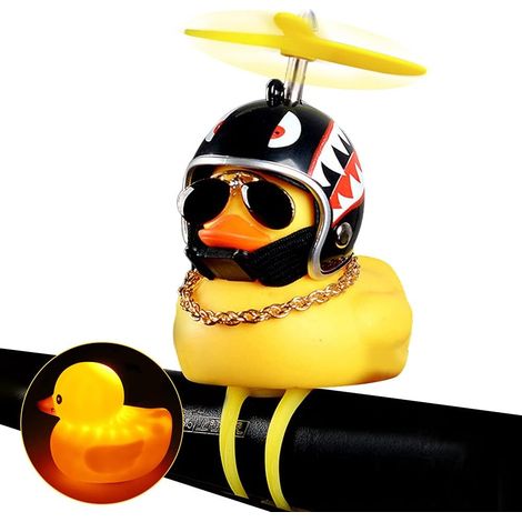 Paperella di gomma, ornamento per auto, decorazioni a forma di paperella gialla per cruscotto, clacson a forma di paperella comprimibile per bicicletta con casco a elica (1 pz)