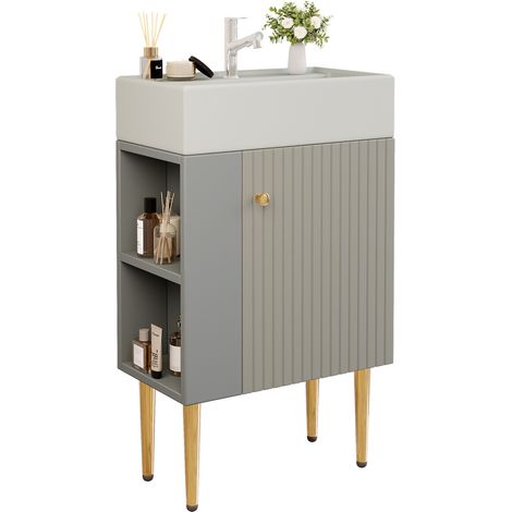 CHICFURN Mueble de lavabo 55 x 31 x 66,5 cm de MDF gris y blanco para baño pequeño (1/5)