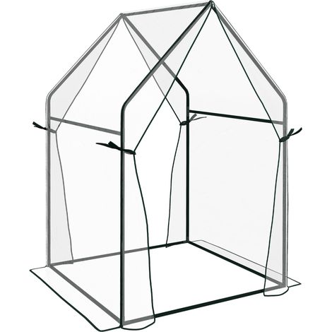 Invernadero de plástico con doble puerta 90 x 90 x 145 cm transparente marco de acero HOMVRA (1/5)