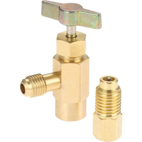 R1234yf - Décapsuleur de robinet auto-scellant - Outil de valve à filetage F-1/4 SAE 1/2 Acme LH - Avec adaptateur de connecteur F-1/4 SAE vers M-1/2 Acme pour tuyau de charge R134a R12 R22