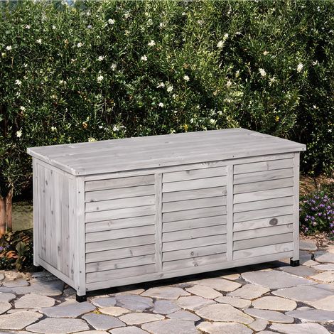 Coffre de rangement de jardin en bois massif gris clair 127 x 56 (1/5)