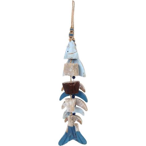 Lot de 2 poissons décoratifs suspendus en bois, ornements nautiques, décoration sur le thème de la plage, art mural côtier méditerranéen (1/5)