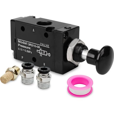 1 pièce vanne manuelle à levier pneumatique 3 voies 2 positions 1/4 "BSP vanne électromagnétique pneumatique à Commande manuelle push pull 3r210-08 (1/5)