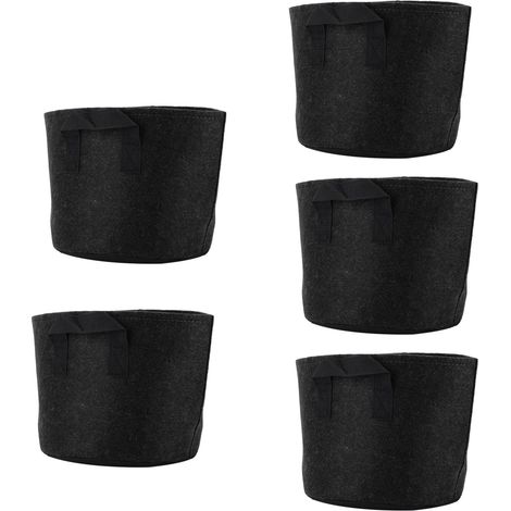 Packung mit 5 dicken, schwarzen, 3-Gallonen-Pflanzsäcken aus Vliesfilz für Pflanzen und Setzlinge (Lieferung in OPP-Beuteln) (1/5)